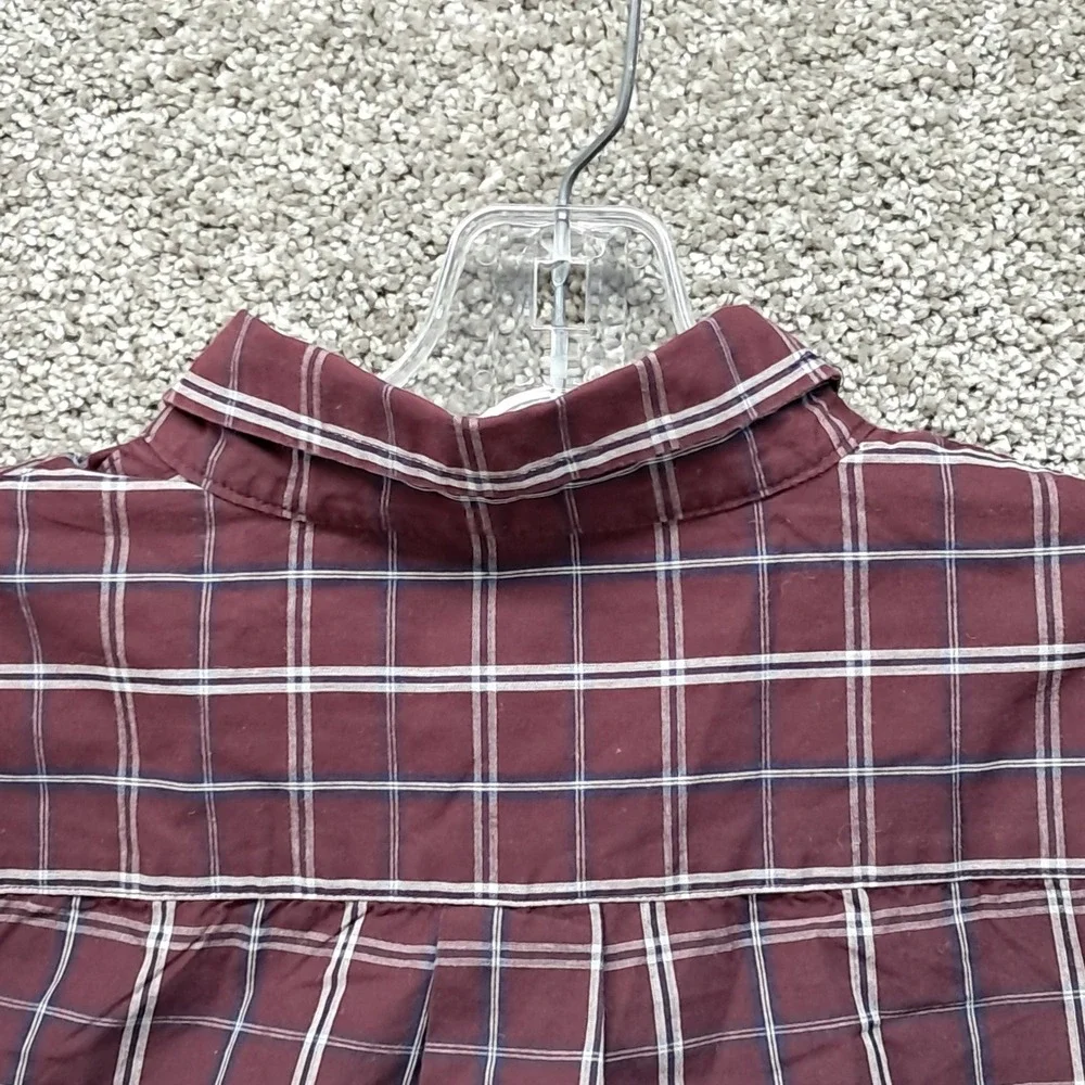US Polo Assn Mens Large Burgundy Plaid Long Sleeve Button Down Shirt Maroon‎ L